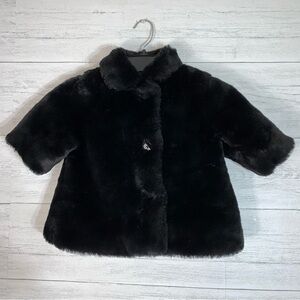 Wonderkids Baby Girl Black Faux Fur Button Front Coat 12M EUC